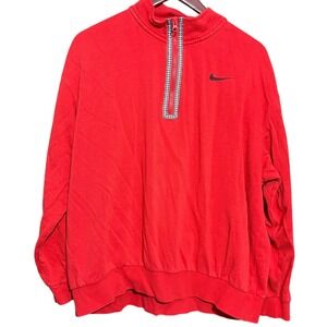 Nike Sweatshirt Mens Medium 1/4 Zip Red Large Back Hit Houndstooth Pull Over Y2k